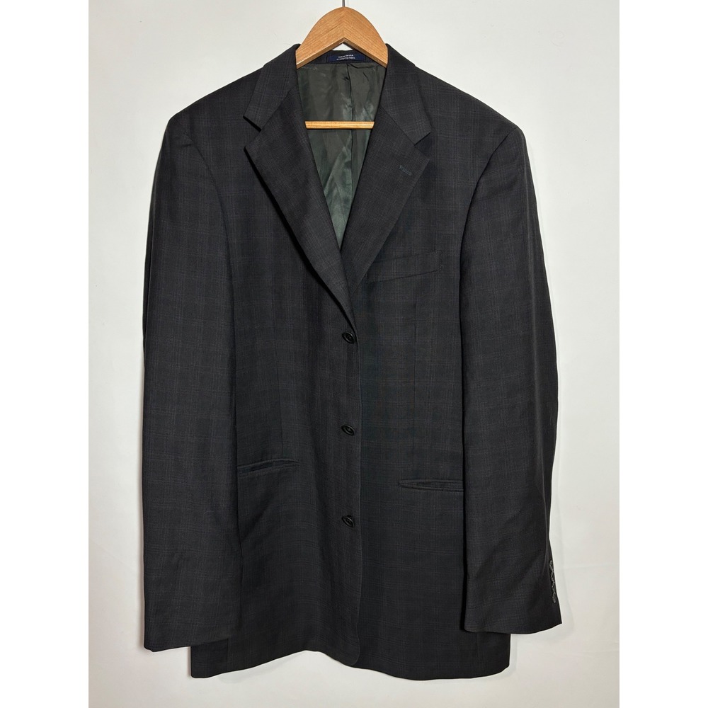 Ted Baker Blazer Mens 44XL Charcoal Glen Plaid 3-Button Suit Jacket Made in USA